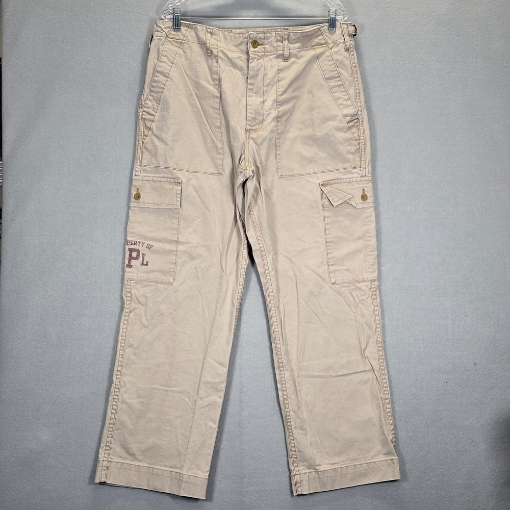VTG Polo Ralph Lauren Cargo Pants Mens 34x30 Khaki Utility Side Buckles